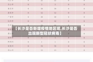 【长沙是否新增疫情地区呢,长沙是否出现新型冠状病毒】